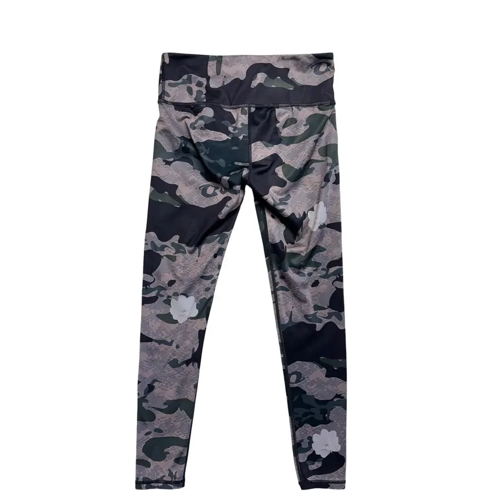 Noli Leggings Womens Large  Black Gray Camo Floral Yoga Training Active USA Made